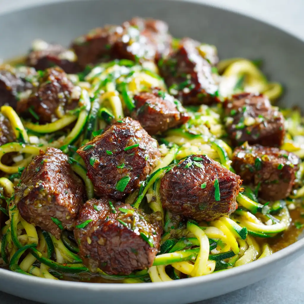 Garlic Butter Steak Bites with Zucchini Noodles