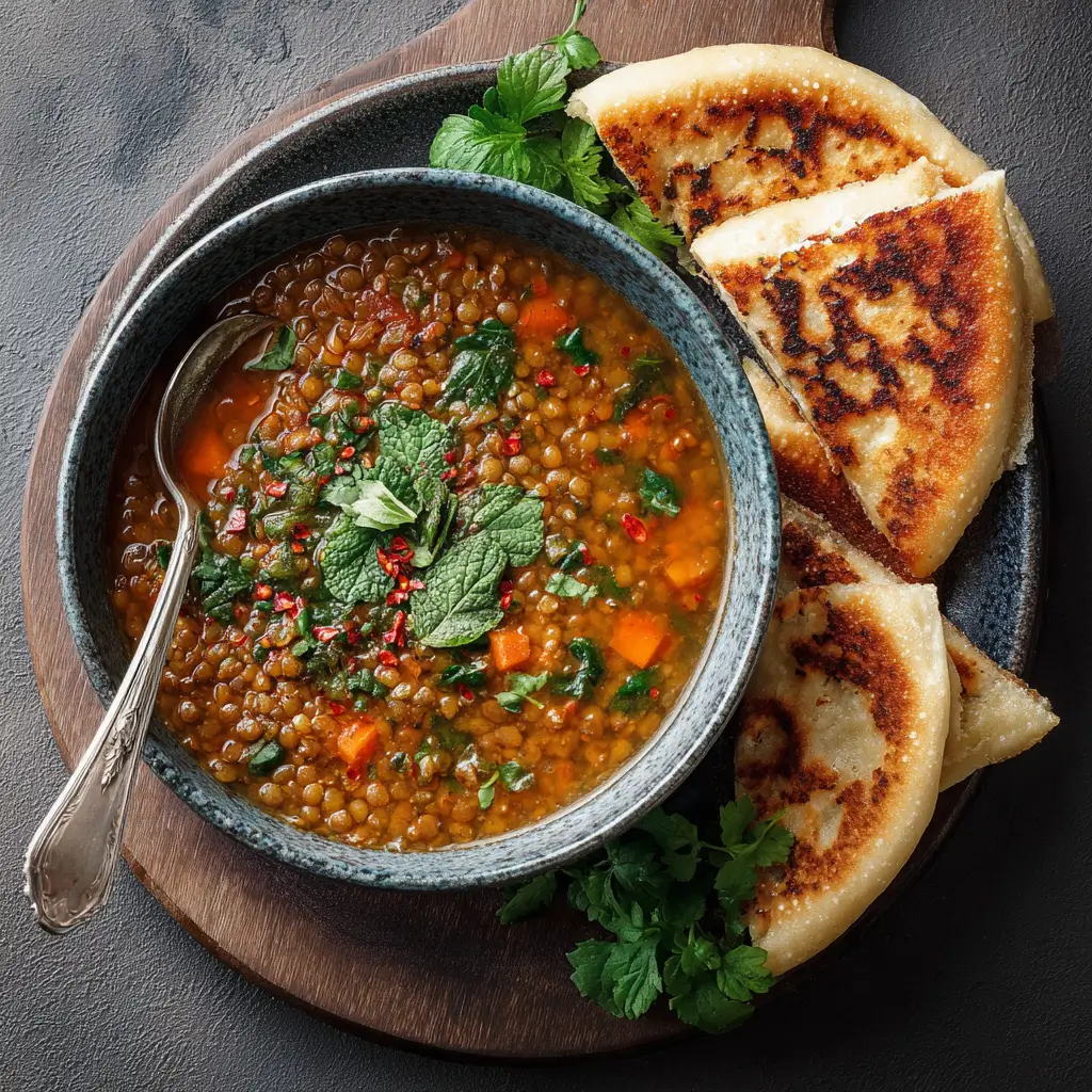 Moroccan Lentil Soup with Flatbread